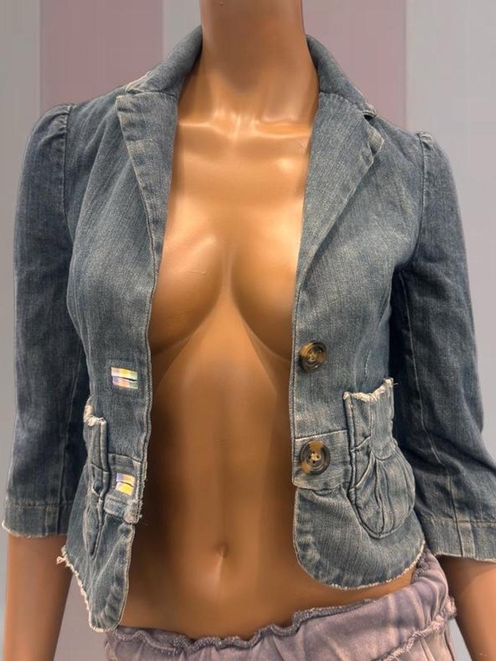 Vintage Y2K Blue Denim Cotton Blazer